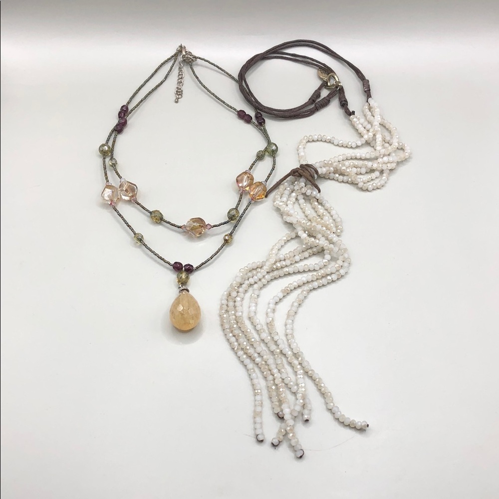 Jamie Rocks NYC Faceted Crystals Tassel Bead Long Necklace Layered Look Curated